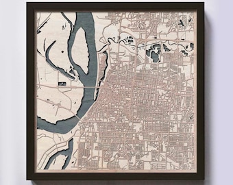 Memphis Wood Map – Laser Cut City Streets, Framed Wall Art