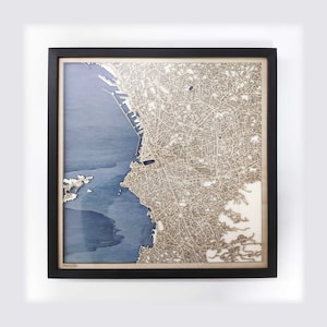 Houten kaart Marseille - cadeau 5e verjaardag - aangepaste houten kaart lasergesneden ingelijste kaarten muurkunst - verlovingscadeau bruiloft voor stel