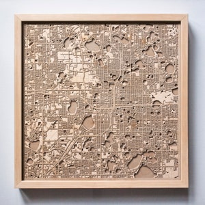 Houten kaart Orlando - lasergesneden houten straten stadsplattegronden 3D ingelijste minimale minimalistische muurkunst - verjaardag verjaardag kerst huwelijkscadeau