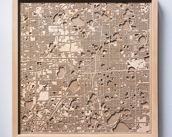 Orlando Wooden Map – Laser Cut City Streets, 3D Framed Wall Art