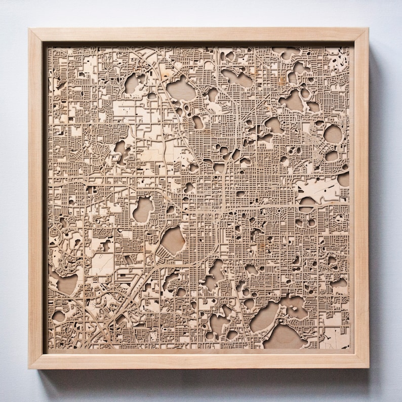 Orlando Wooden Map Laser Cut Wood Streets City Maps 3d Framed Etsy