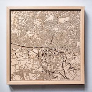 Hamburg Wooden Map -Laser Cut Wood Streets City Maps 3d Framed Minimal Minimalist Wall Art - Birthday Anniversary Christmas Wedding Gift