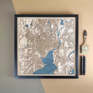 Carte en bois personnalisée New Haven - Cadeau d'art mural pour décoration d'intérieur