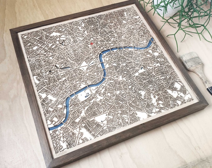 London Wooden Map - Laser Engraved