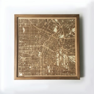 Carte en bois de Los Angeles - Noyer découpé au laser en bois rues, cartes de la ville 3d encadré art mural minimaliste - cadeau de mariage d'anniversaire Noël