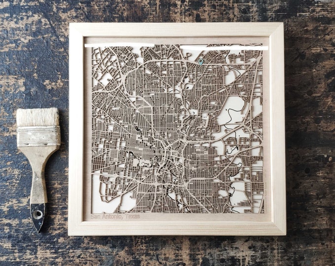 San Antonio Wood Map - 3D Laser Cut Map