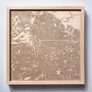 Carte en bois de Pasadena - Cartes de la ville en bois découpé au laser, 3D, encadré, Art mural minimaliste - Cadeau de mariage de Noël