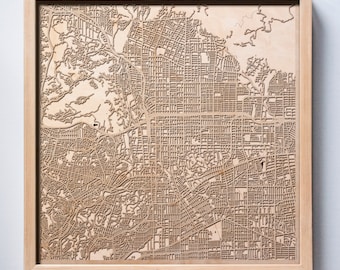 Pasadena Wooden Map -Laser Cut Wood Streets City Maps 3d Framed Minimal Minimalist Wall Art - Birthday Anniversary Christmas Wedding Gift