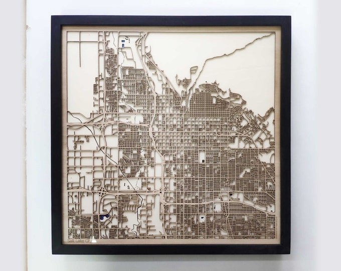 Salt Lake City Wood Map - 5th Anniversary Gift - Custom Wooden Map Laser Cut Framed Maps Wall Art - Wedding Engagement Gift for Couple