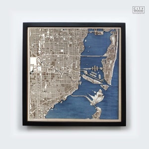Miami Holzkarte - Geschenk zum 5. Jahrestag - Benutzerdefinierte Holzkarte Lasergeschnittene gerahmte Karten Wandkunst - Hochzeit, Verlobungsgeschenk für Paare