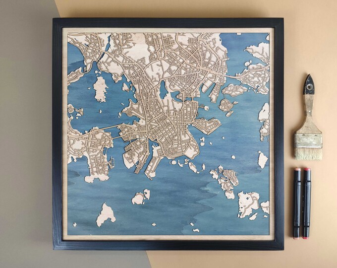 Helsinki Personalized Wooden Map - Home Decor Wall Art Gift