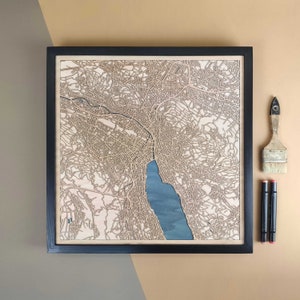 Carte en bois personnalisée de Zurich - Cadeau d'art mural pour décoration d'intérieur