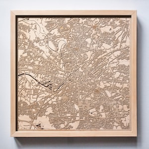 Manchester Holzkarte - Lasergeschnittene Holzstraßen Stadtplan 3D gerahmt Minimal Minimalistische Wandkunst - Geburtstag Jahrestag Weihnachtshochzeitsgeschenk