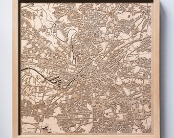 Manchester Wood Map – Laser Cut 3D City Streets, Framed Wall Art