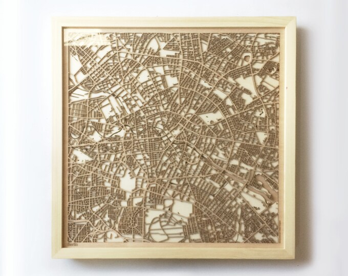 Berlin Wooden Map - Pinewood Laser Cut Wood Streets City Maps 3d Framed Minimal Minimalist Wall Art -Birthday Christmas Wedding Gift