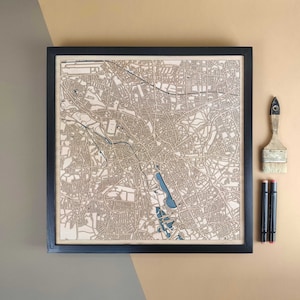 Carte en bois personnalisée de Hanovre - Cadeau d'art mural décoration d'intérieur