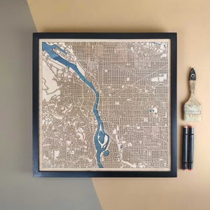 Carte en bois personnalisée de Portland - Cadeau d'art mural pour décoration d'intérieur