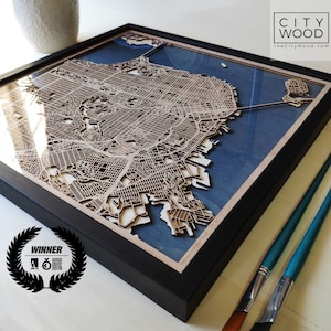 5th Anniversary Gift Wooden Map - Custom City Map - Laser Cut Wood Map