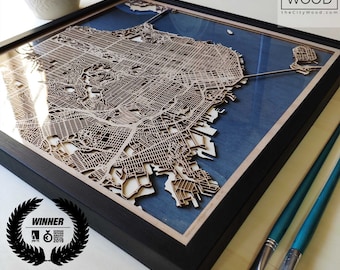 5th Anniversary Gift Wooden Map - Custom City Map - Laser Cut Wood Map