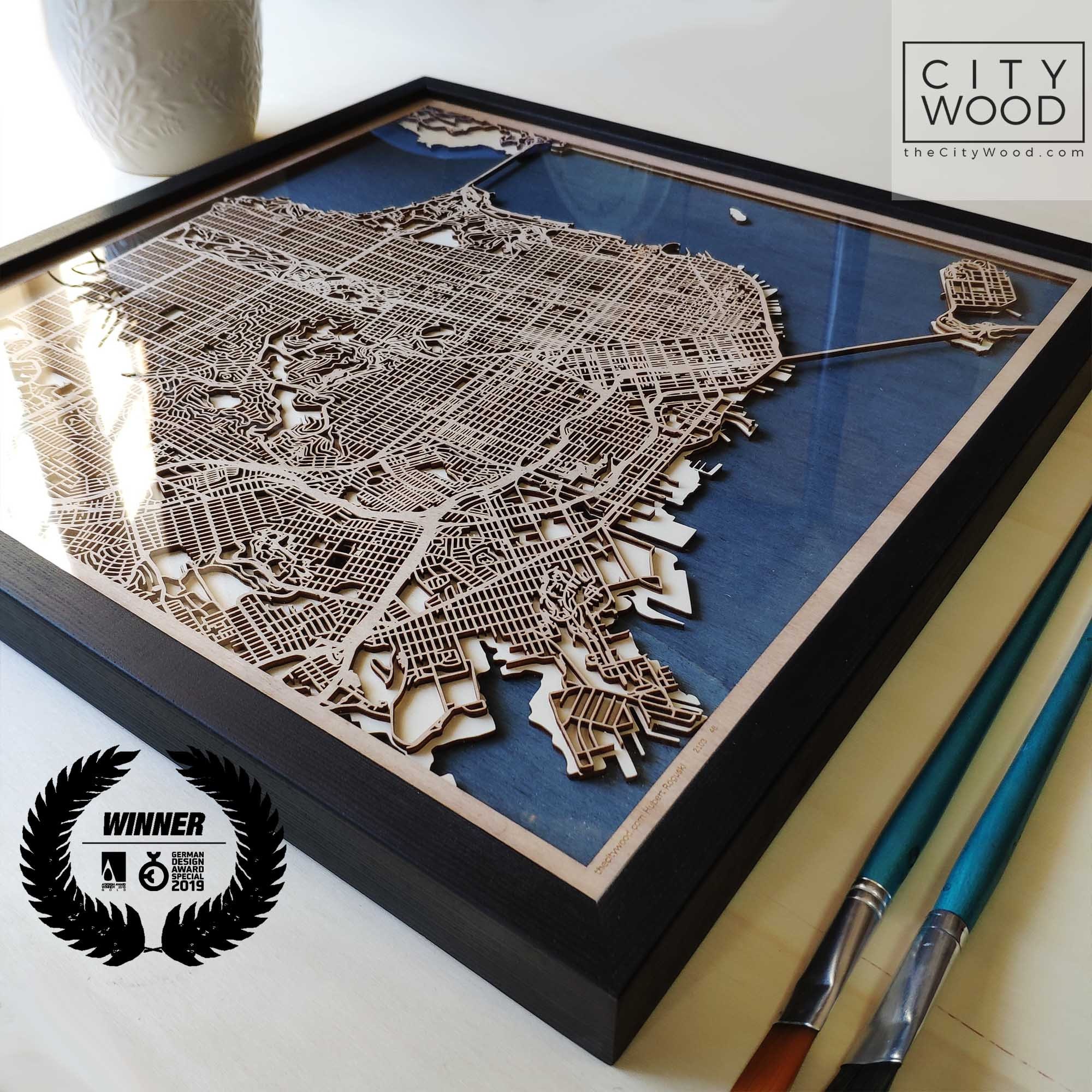 5th Anniversary Gift Wooden Map - Custom City Map - Laser Cut Wood Map
