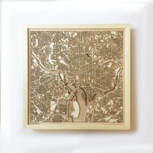 Houten kaart van Washington - grenenhout lasergesneden straten stadsplattegronden 3D ingelijste minimale minimalistische muur kunst hout - verjaardag kerst huwelijkscadeau