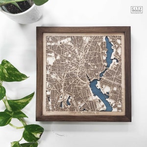 Carte en bois de Providence - carte découpée au laser 3D