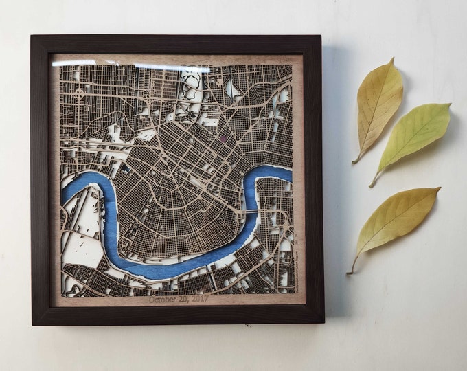 New Orleans Wooden Map - Laser Engraved