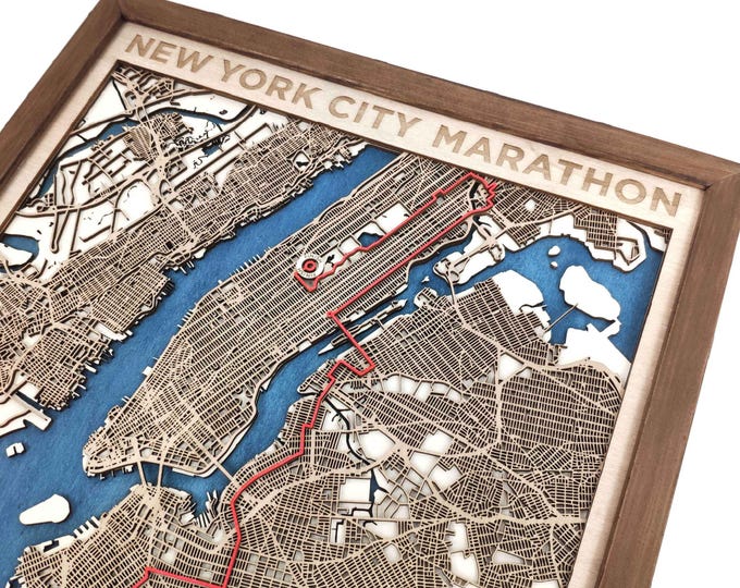 New York City Marathon Wood Map - 3D Laser Cut Wooden Map
