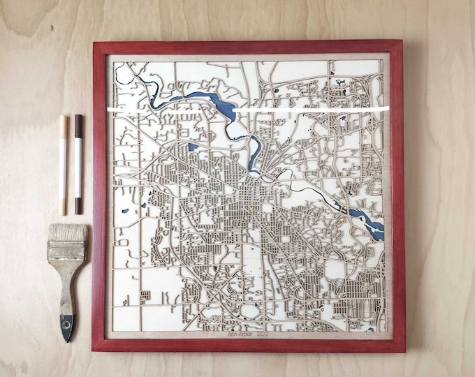 Ann Arbor Wooden Map - Laser Engraved