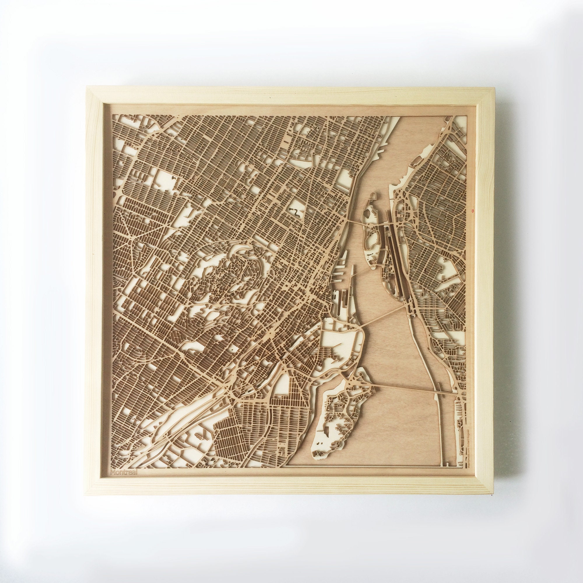 Wooden Maps Of Cities Montreal Wooden Map - Pinewood Laser Cut Streets City Maps 3D Framed  Minimal Minimalist Wall Art Wood - Birthday Christmas Wedding Gift