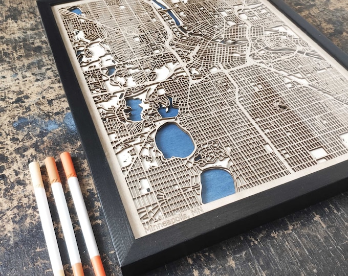 Minneapolis Wooden Map - Laser Engraved