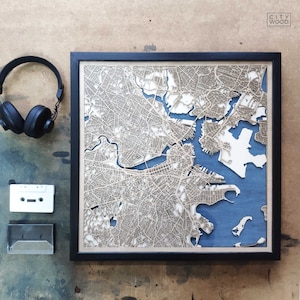 Carte en bois de Boston - Plan de la ville en 3D