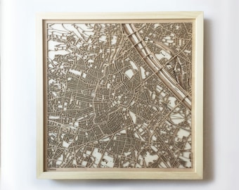 Vienna Wooden Map -Laser Cut Wood Streets City Maps 3d Framed Minimal Minimalist Wall Art - Birthday Anniversary Christmas Wedding Gift