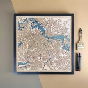 Carte en bois personnalisée d'Amsterdam - Cadeau d'art mural décoration d'intérieur