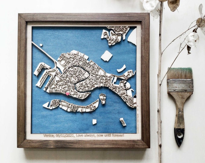 Venice Wood Map - 3D Laser Cut Map