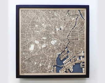 Tokyo Wood Map – Laser Cut Framed City Art, Anniversary Gift