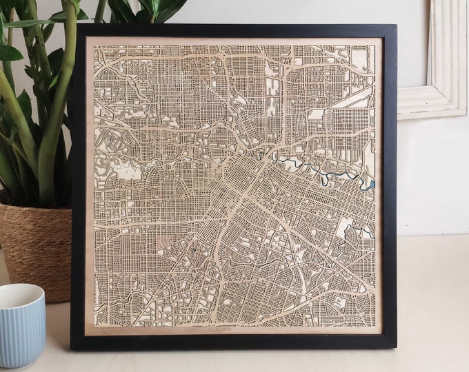 Houston Custom Wood Map - Personalized Art Gift