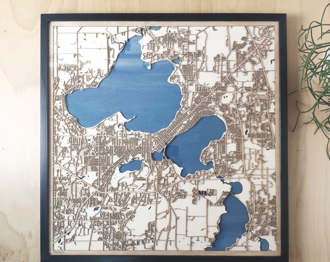 Madison Wooden Map - Laser Engraved