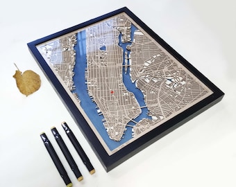 Custom City Cut Map - Framed Wood Map