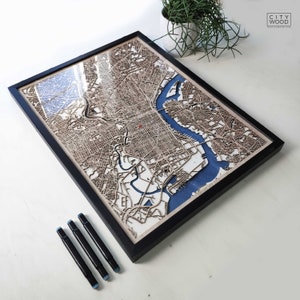 Carte en bois de Philadelphie - Plan de la ville en 3D