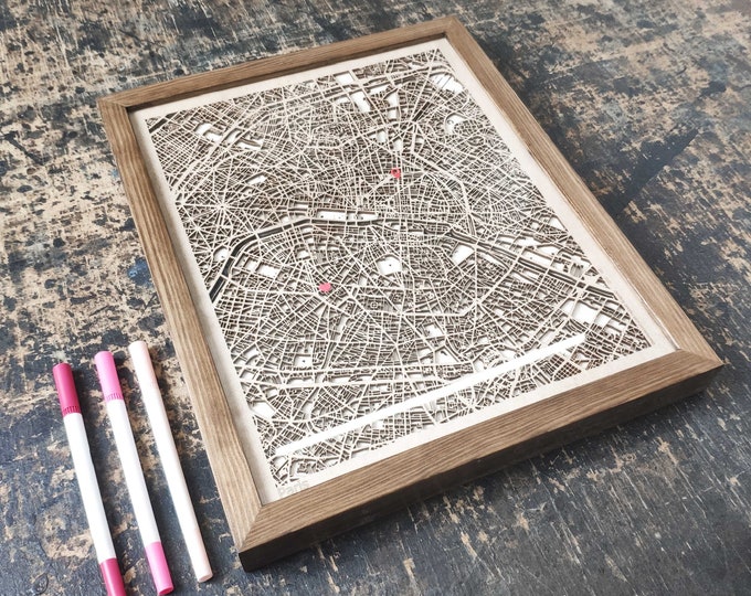 Paris Wooden Map - Laser Engraved