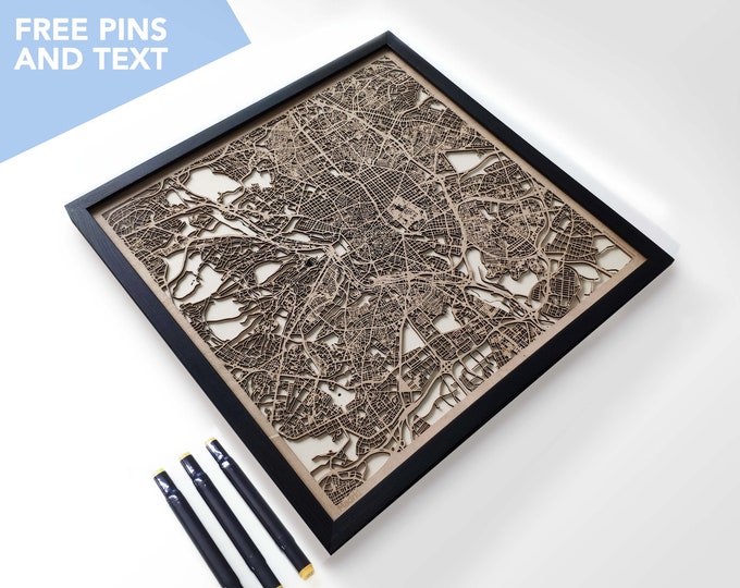 Madrid Wood Map - Laser Cut Wood Gifts