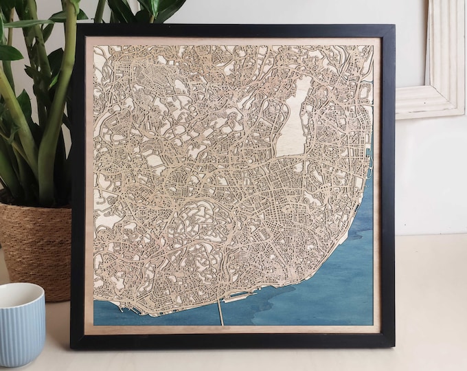 Lisbon Custom Wood Map - Personalized Art Gift