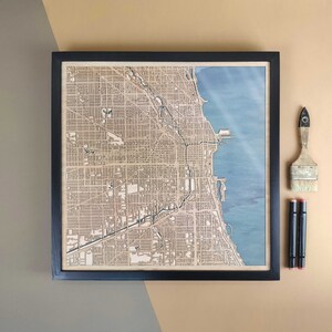 Chicago Personalisierte Holz Karte - Wohnkultur Wand Kunst Geschenk