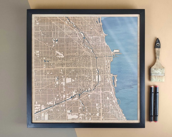 Chicago Personalized Wooden Map - Home Decor Wall Art Gift