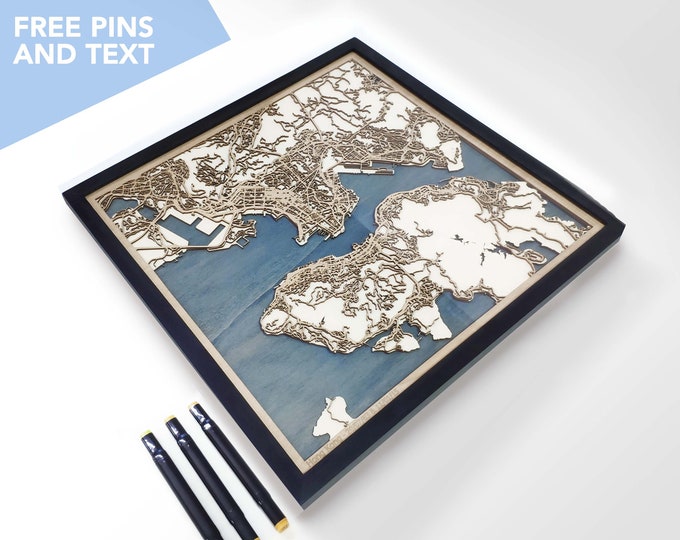 Hong Kong Wood Map - Laser Cut Wood Gifts