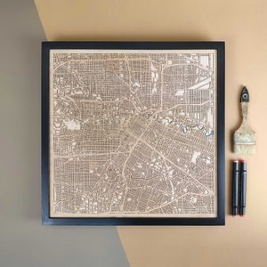 Carte en bois personnalisée de Houston - Cadeau d'art mural pour décoration d'intérieur