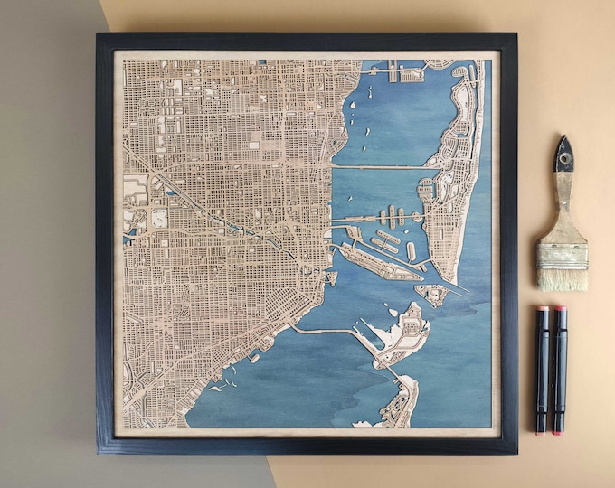 Miami Personalized Wooden Map - Home Decor Wall Art Gift