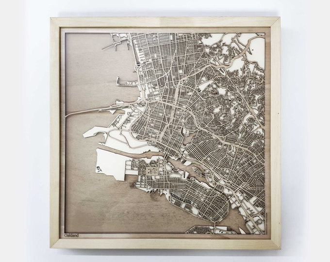 Oakland Wooden Map -Laser Cut Wood Streets City Maps 3d Framed Minimal Minimalist Wall Art - Birthday Anniversary Christmas Wedding Gift