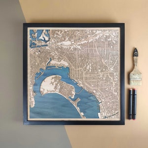 Carte en bois personnalisée de San Diego - Cadeau d'art mural pour décoration d'intérieur